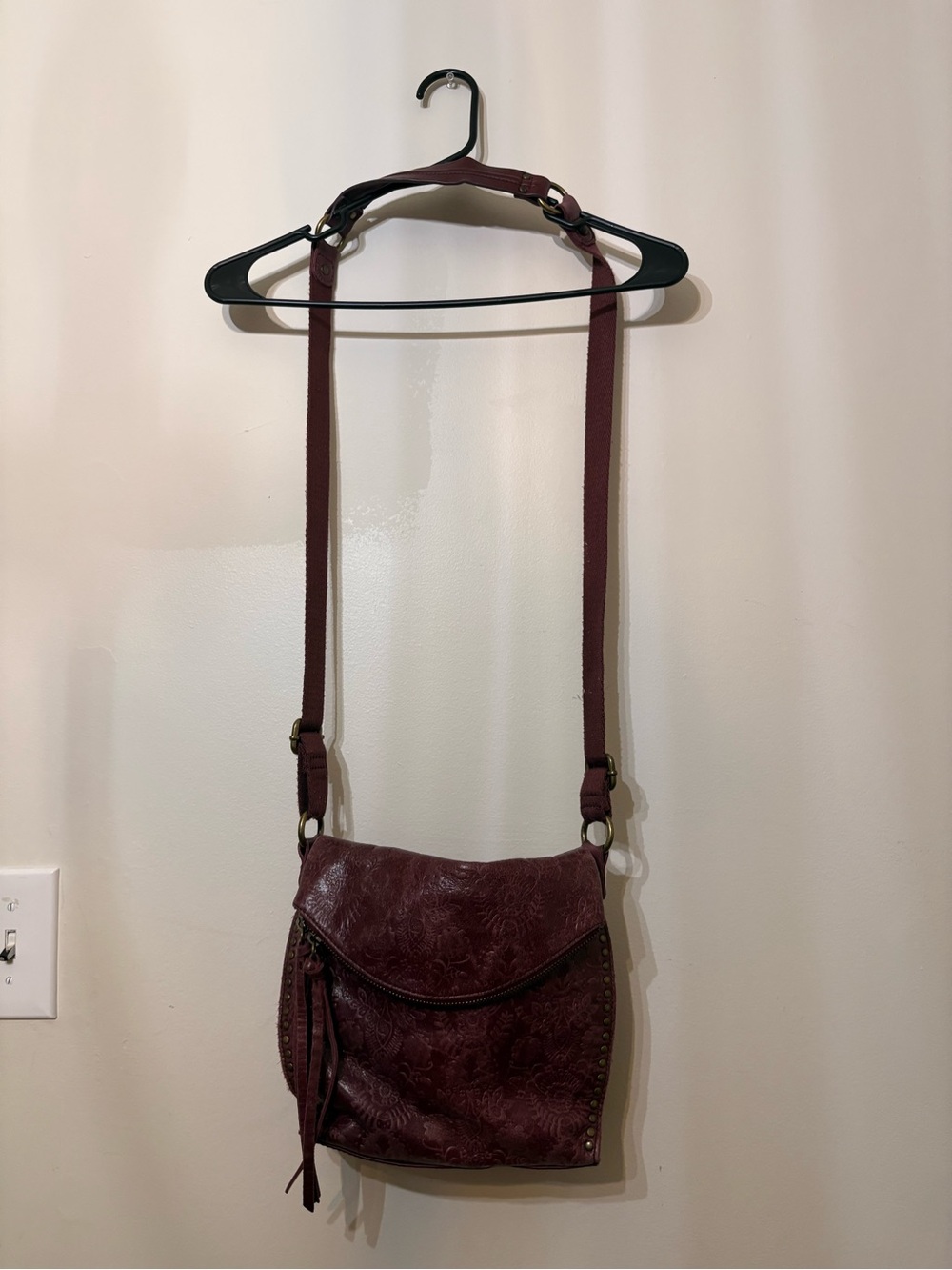 The Sak Burgundy Floral-Embossed Crossbody Bag